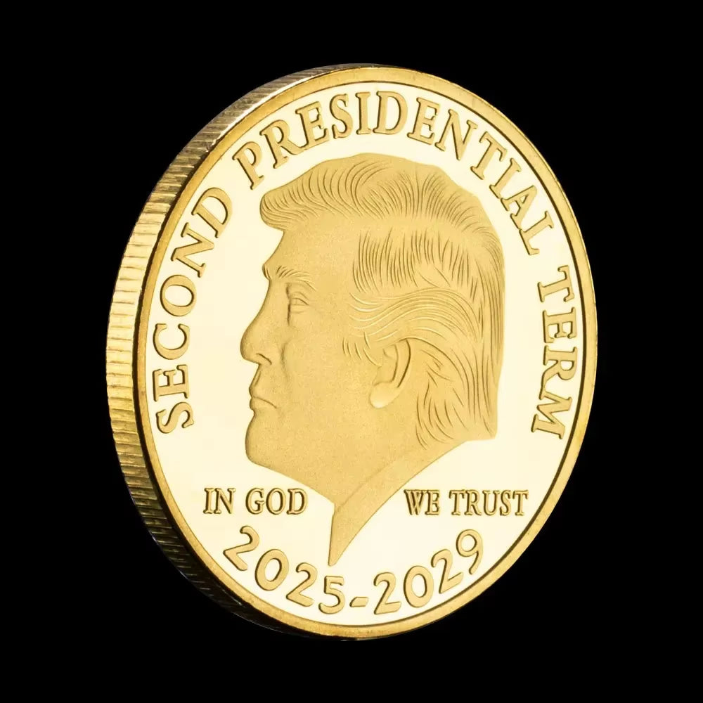 Donald Trump Gold Coin Golden Plated Collectable Coin and Case Included Second Presidential Term 2025 - 2029 Commemorative Coin