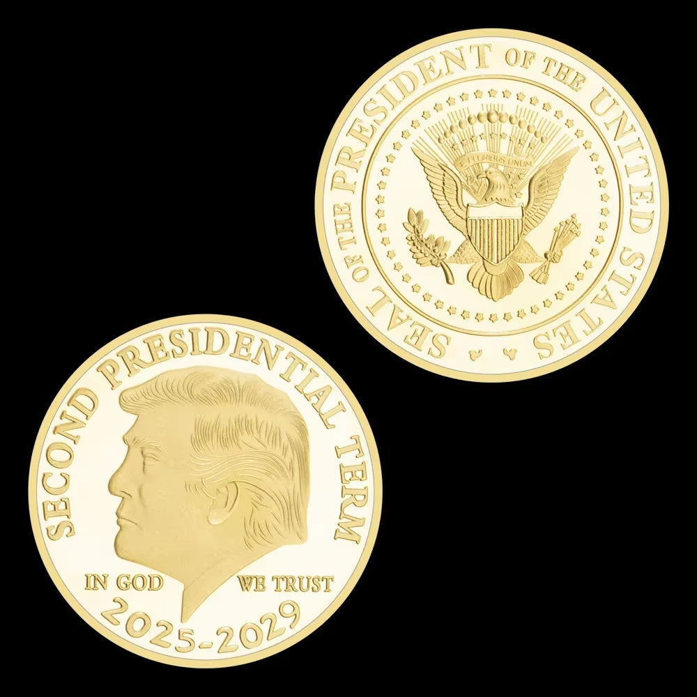 Donald Trump Gold Coin Golden Plated Collectable Coin and Case Included Second Presidential Term 2025 - 2029 Commemorative Coin